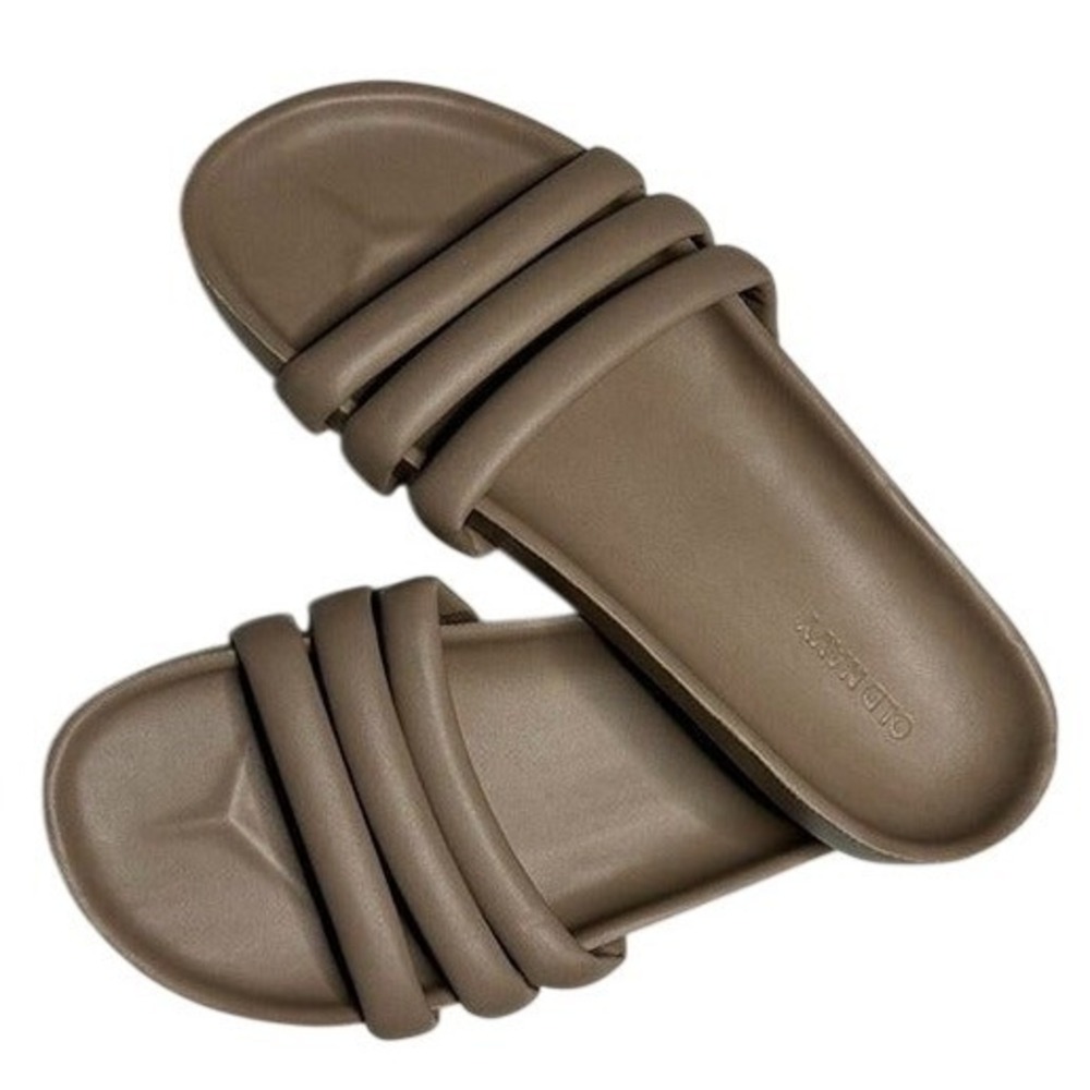 Old‎ Navy Womens Triple Strap Slide Sandals Taupe Brown Padded Slip On Size 9